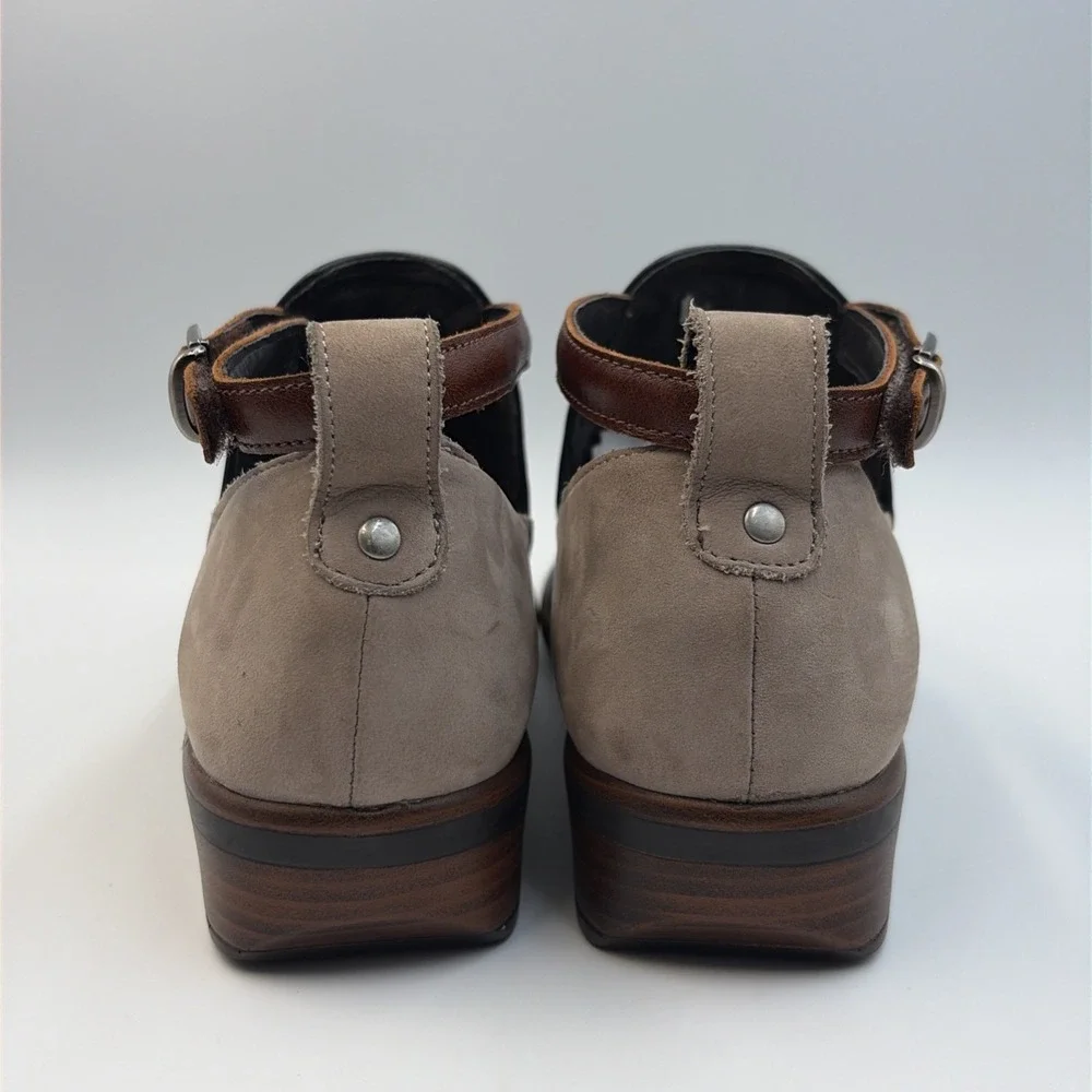Naot Kamsin Leather Ankle Strap Booties Women's EU38 US7 Black Raven/Stone Brown